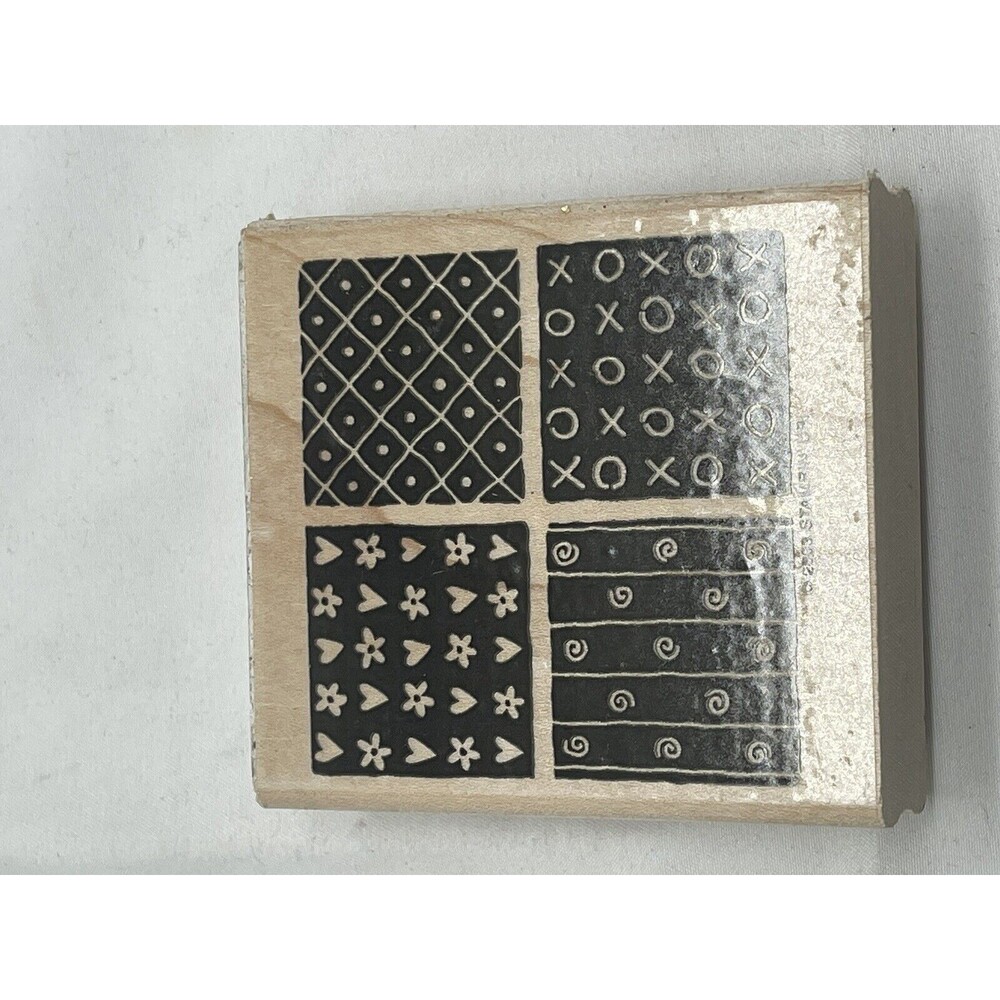 Stampin Up Block Quilt Squares Hearts Dots XOXO Wooden Rubber Stamp